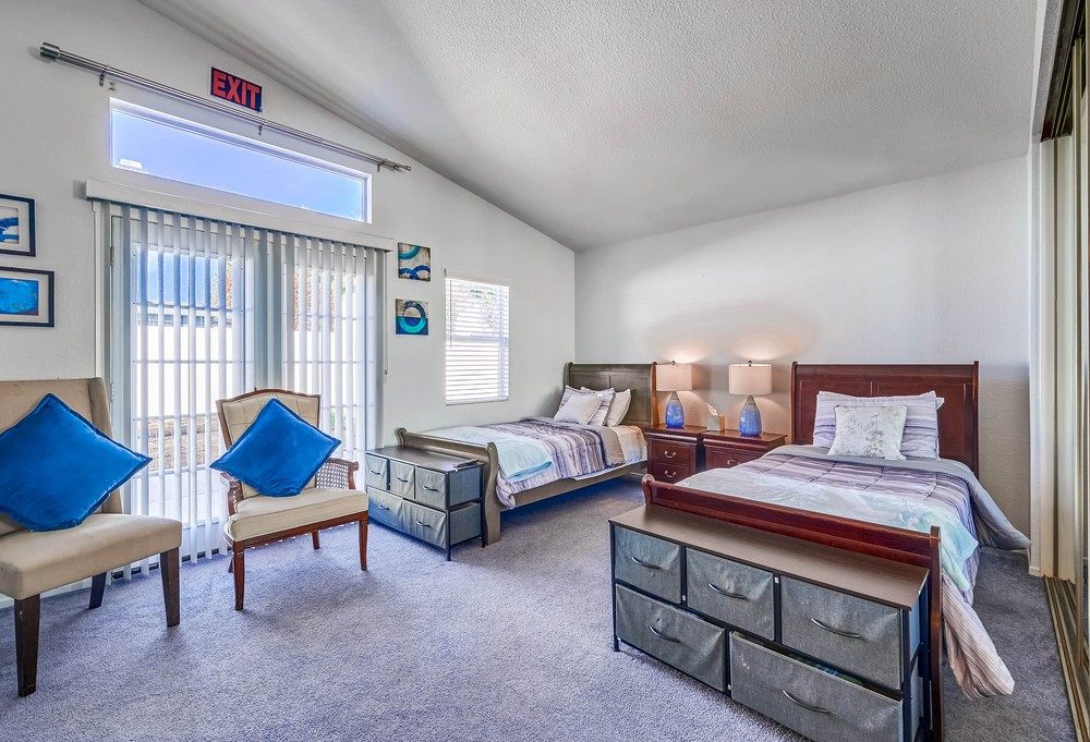 A calm resident bedroom at the Westridge home