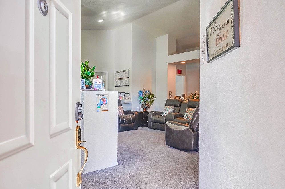 A warm shared living room at the Westridge home